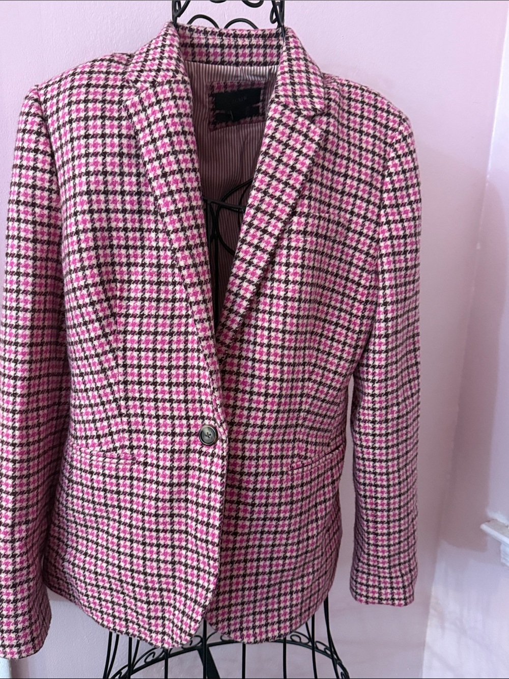 J. Crew Pink and Black Houndstooth Blazer Jacket